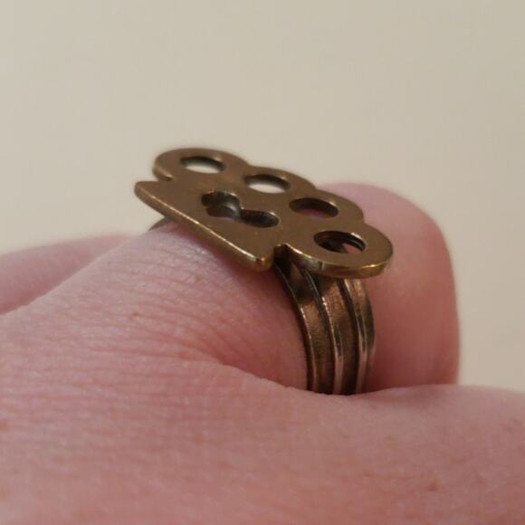 Handmade Brass & Argentium Silver "Brass Knuckle" Ring, size 7.25 - Picture 4 of 5